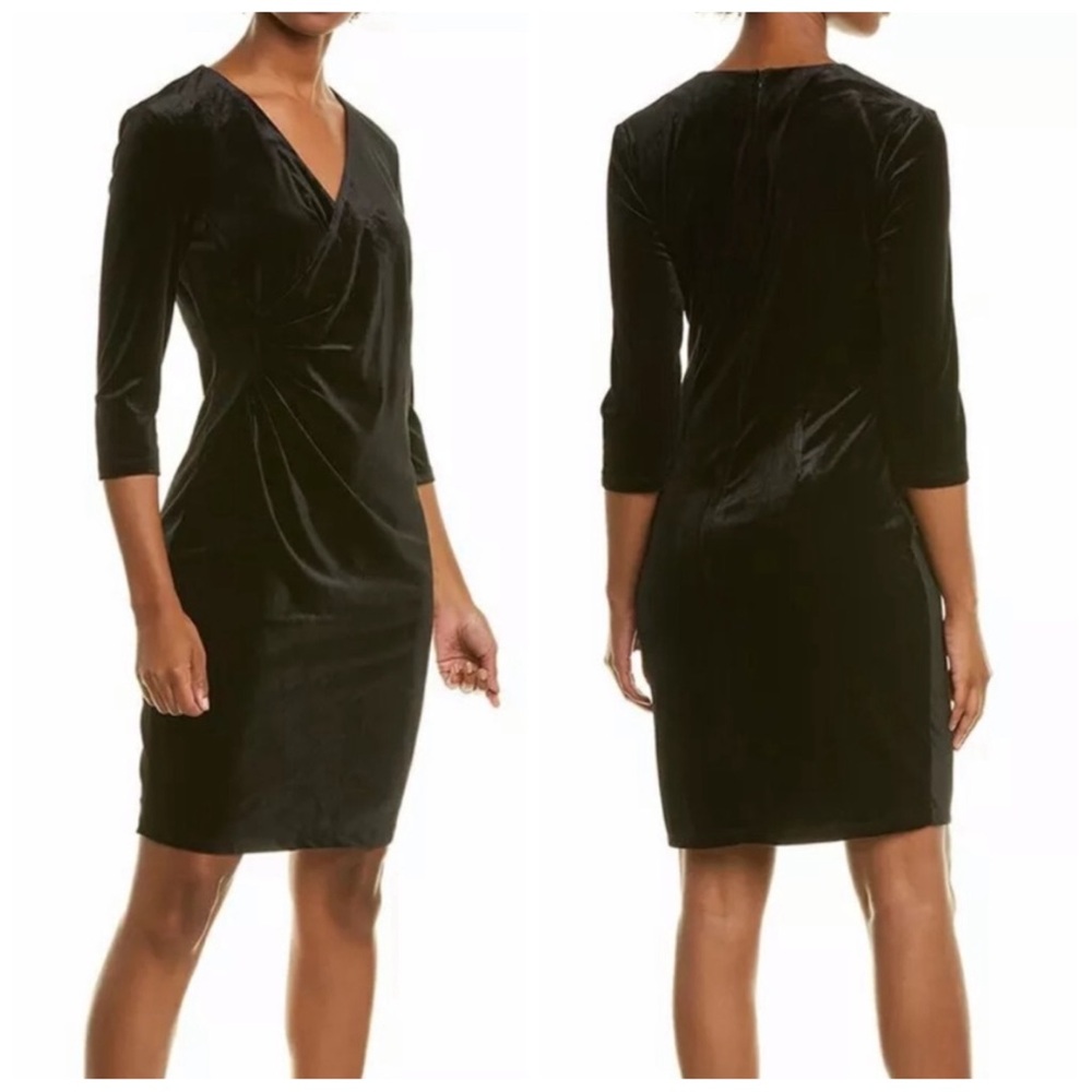 •J.McLAUGHLIN• Black Velvet Olana Faux Wrap Knee‎ Length Dress Size M Cocktail